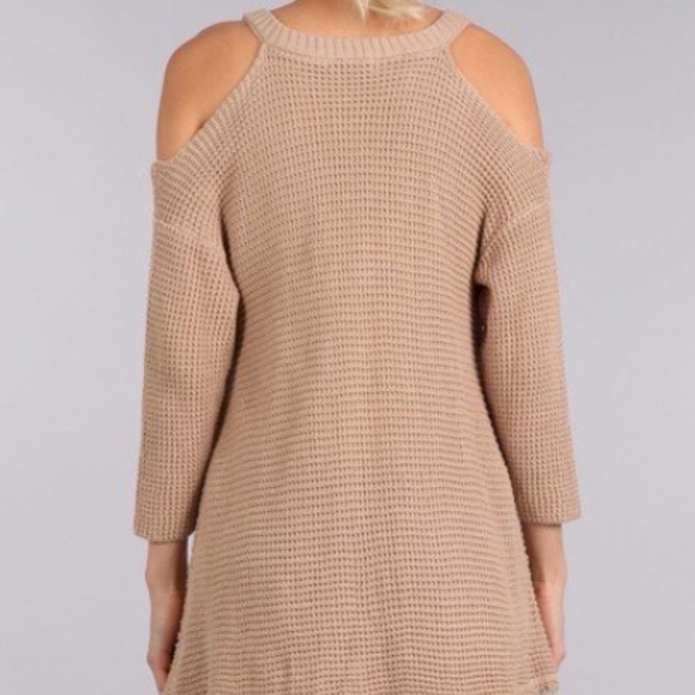 Tan Cold Shoulder Sweater